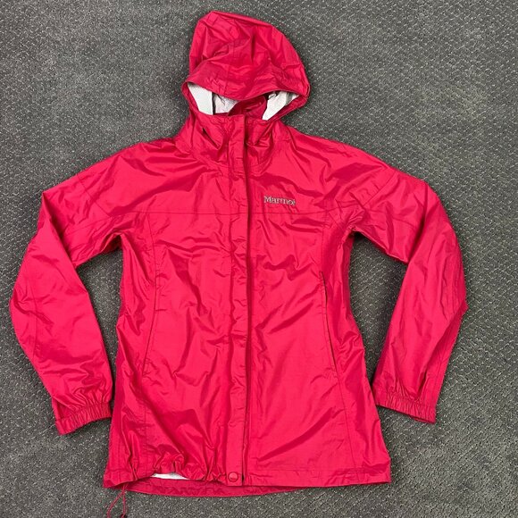 Marmot Jacket Women's Small Pink PreCip Eco Rain Waterproof Hooded Hiking Nylon - Picture 1 of 14